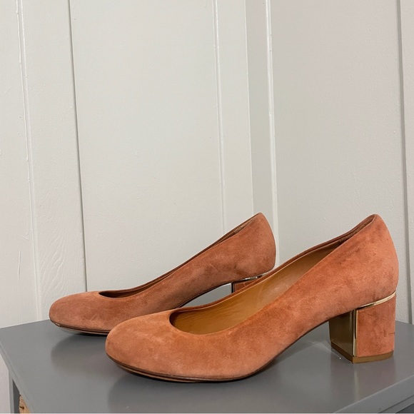 Sezane Low Helena Courts Suede Heels - Pink Orange Blush Escarpins - Picture 7 of 11
